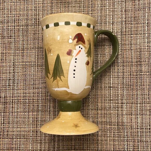 Sonoma Lifestyle Snowman Footed Pedestal Coffee Mugs Christmas Holiday Set of 2 - Picture 2 of 12